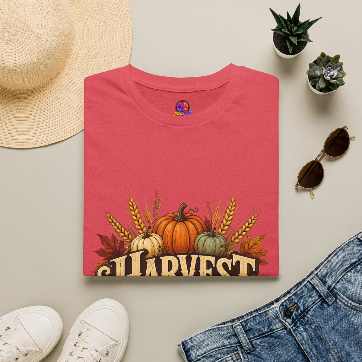 Thanksgiving T-Shirt Harvest Blessings T-Shirt — Fall Pumpkin & Wheat Autumn Tee