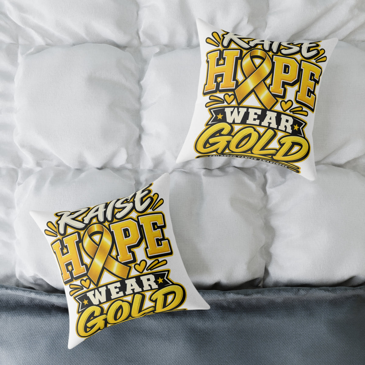 Raise Hope Wear Gold Pillow — Childhood Cancer Awareness Decorative Throw Pillow