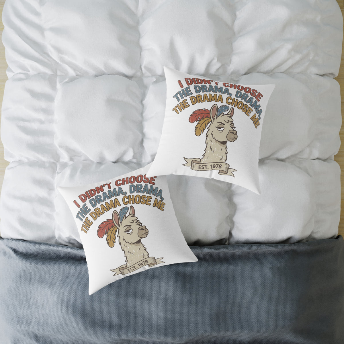 Llama Drama Square Pillow — Funny "I Didn't Choose the Drama, the Drama Chose Me" Decorative Throw Pillow