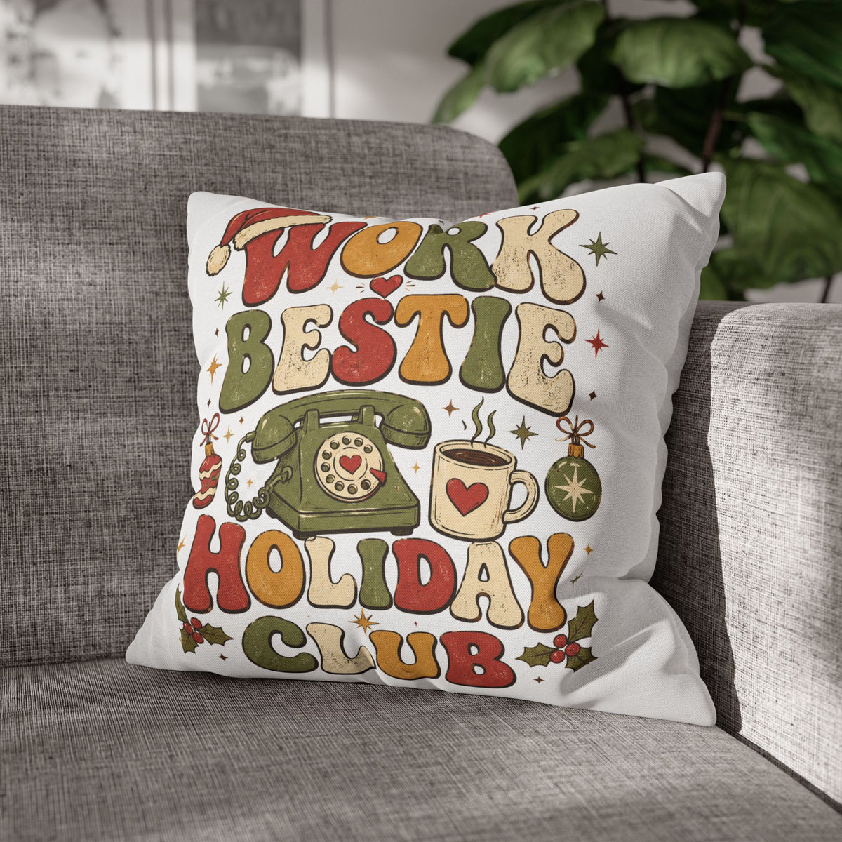 Holiday Work Bestie Pillowcase Modern Day Christmas  — Festive Office Friend Decorative Pillow Cover