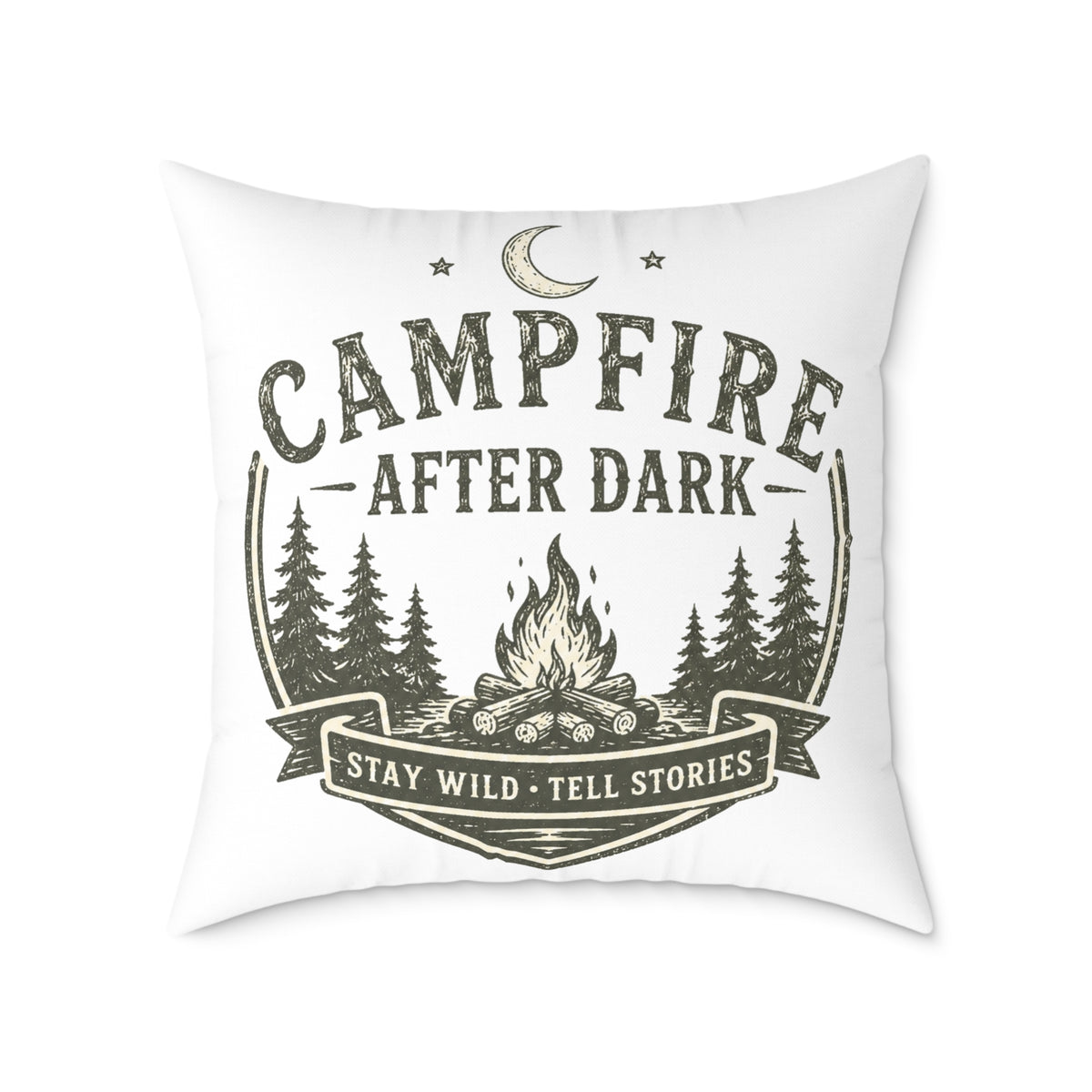 Milo Bailey Dog Dad Mom Pillow — Campfire After Dark Decorative Throw Pillow (Stay Wild, Tell Stories)