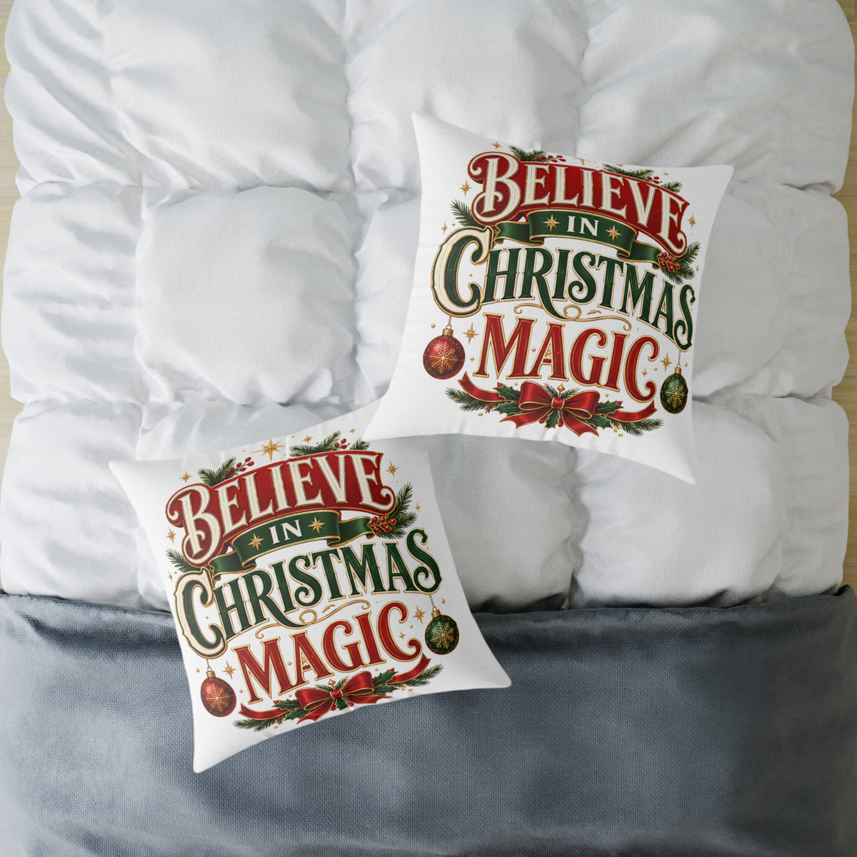 Believe In Christmas Magic Square Poly Canvas Pillow