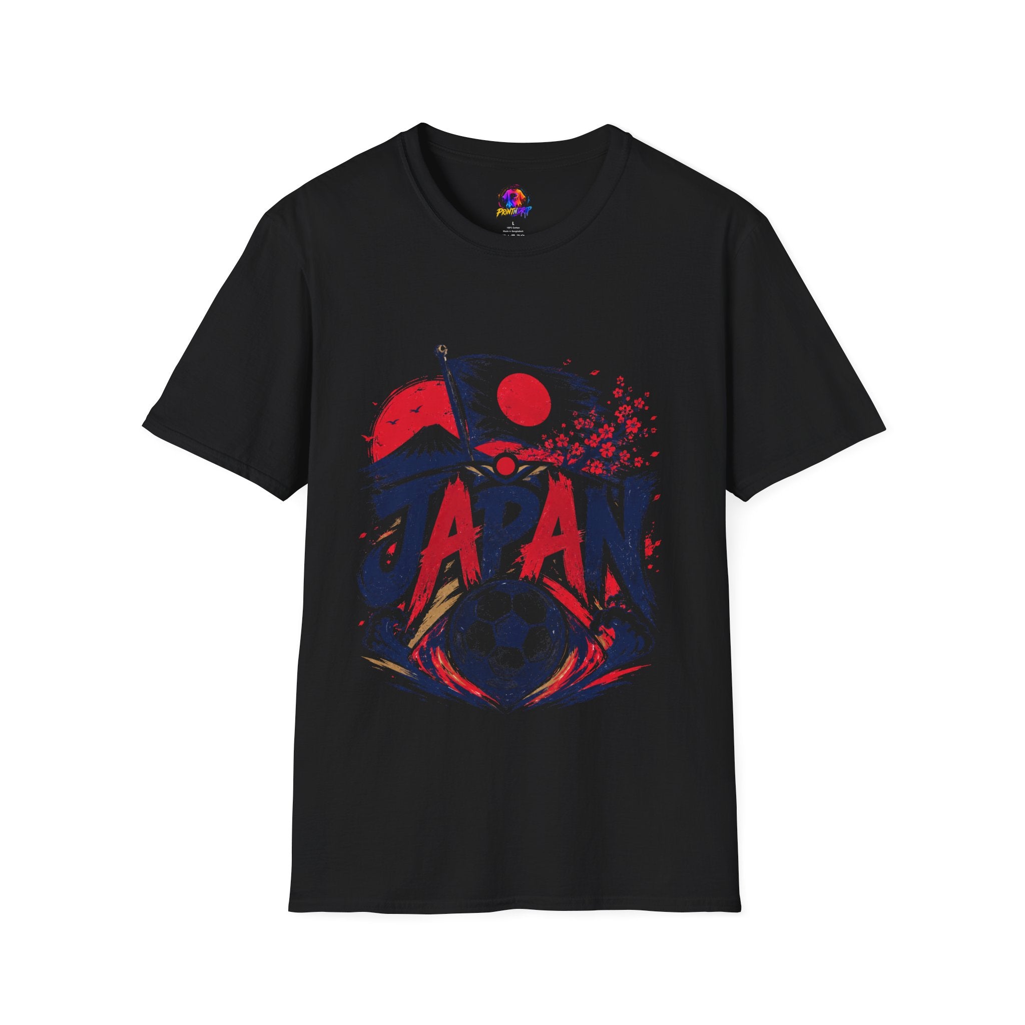 Japan Soccer T-Shirt — Japanese Flag & Cherry Blossom Football Graphic