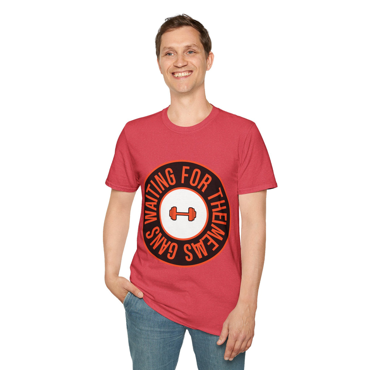 "Waiting For Them Gains" Dumbbell Seal Tee | Retro Fitness Circular T-Shirt - Trending Now - September 2026