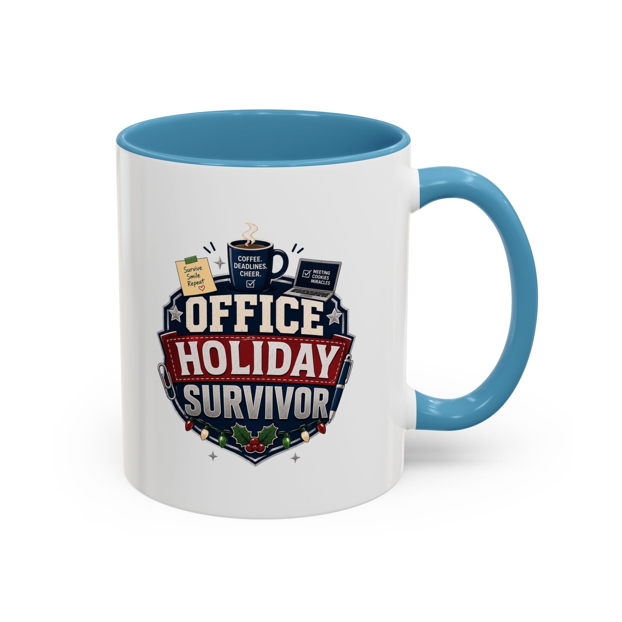 Modern Day Christmas Office Holiday Survivor Accent Coffee Mug – Funny Christmas Office Gift