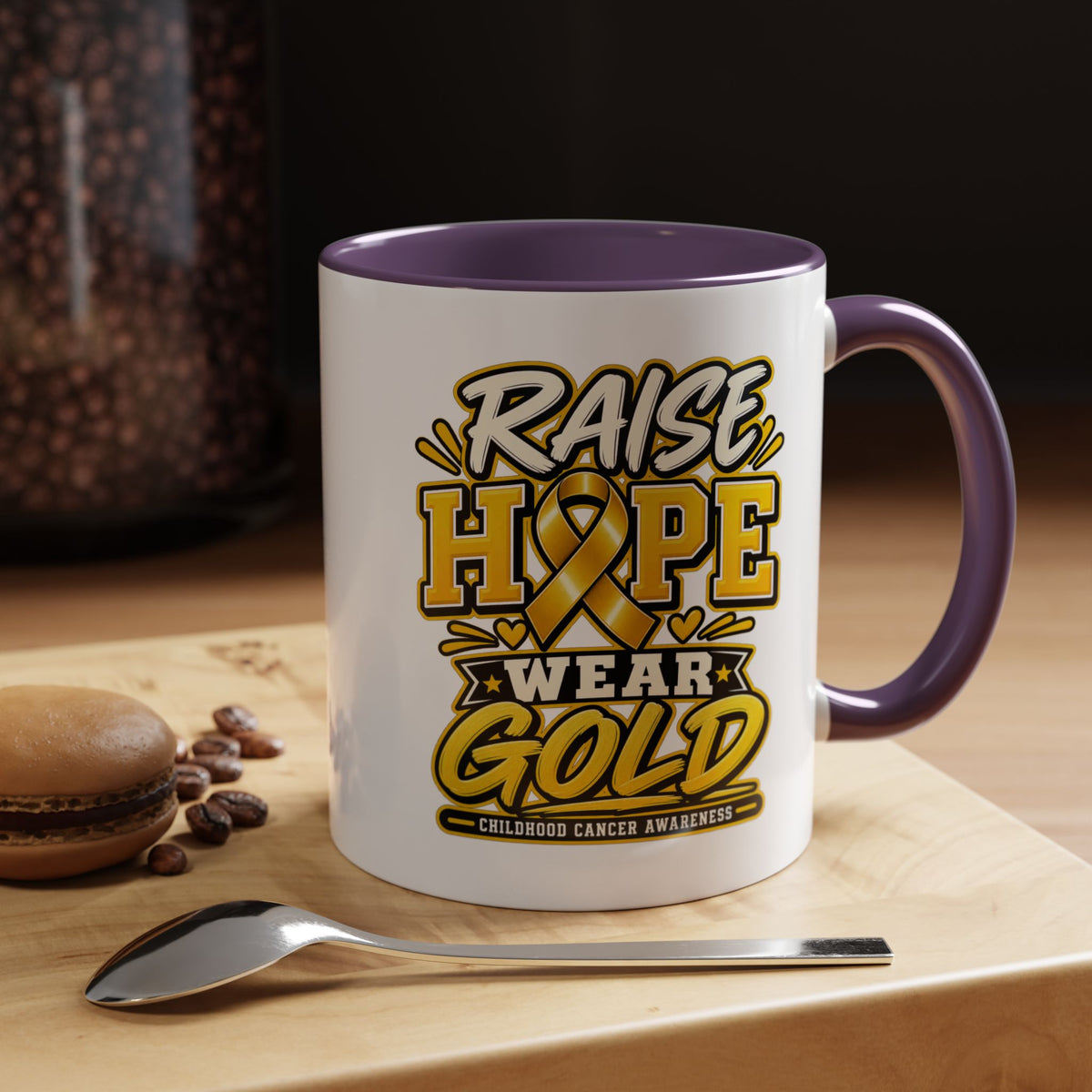 Raise Hope Wear Gold Cancer Awareness Coffee Mug (Accent, 11/15oz)