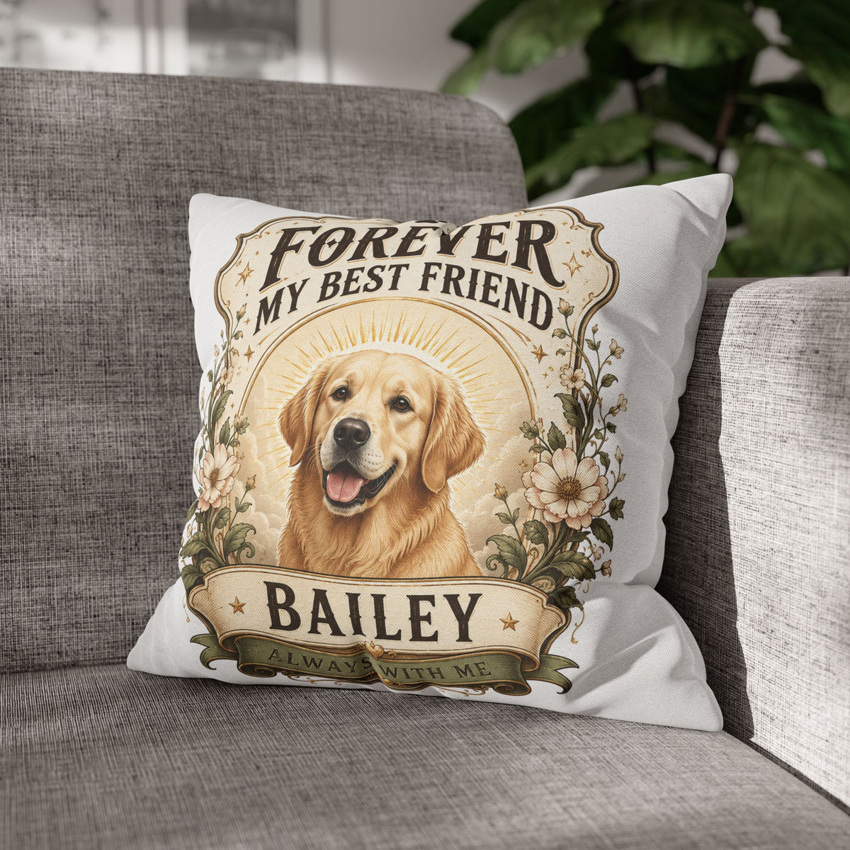 Forever My Best Friend Golden Retriever Milo Bailey Dog Dad Mom Pillowcase – Personalized Dog Memorial Cushion Cover