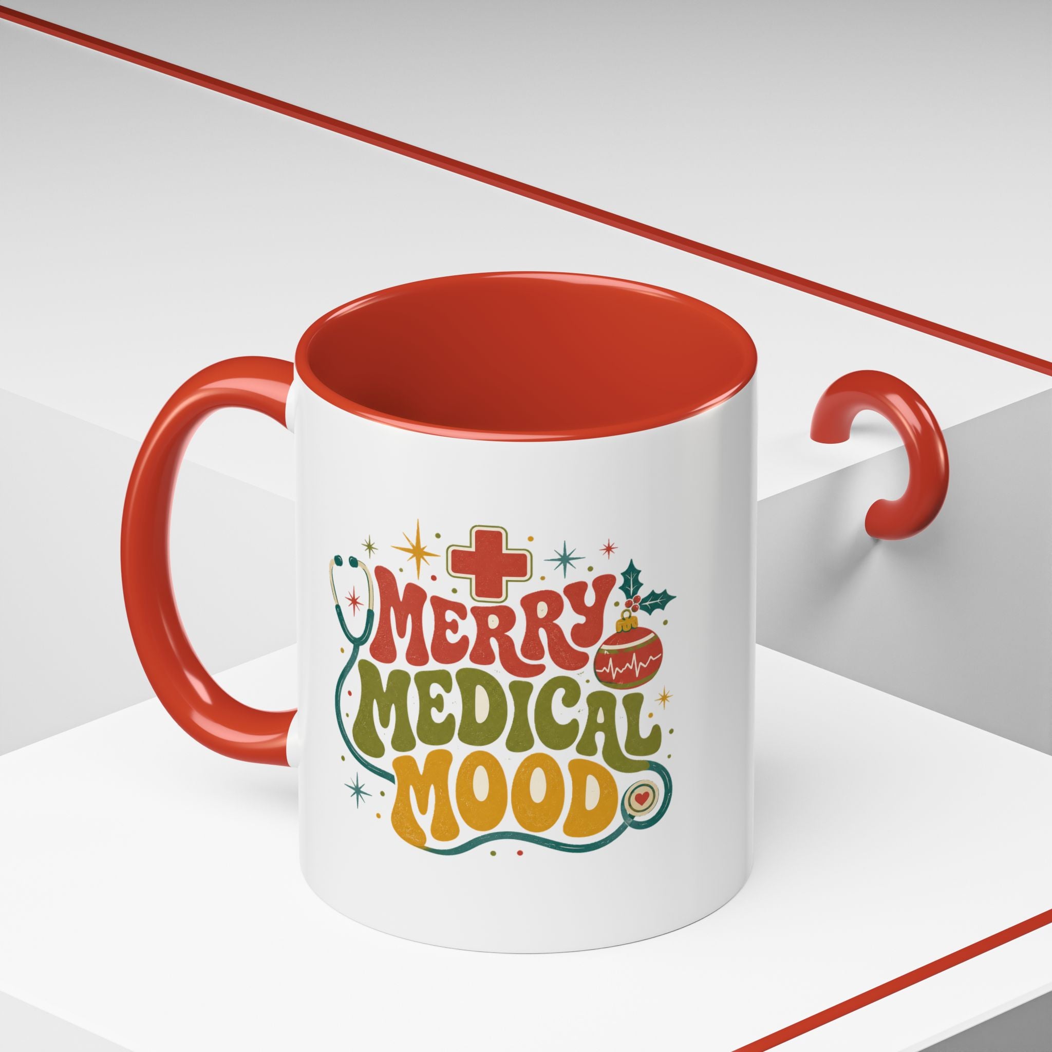 Modern Day Christmas Merry Medical Mood Accent Coffee Mug — Holiday Nurse & Doctor Gift