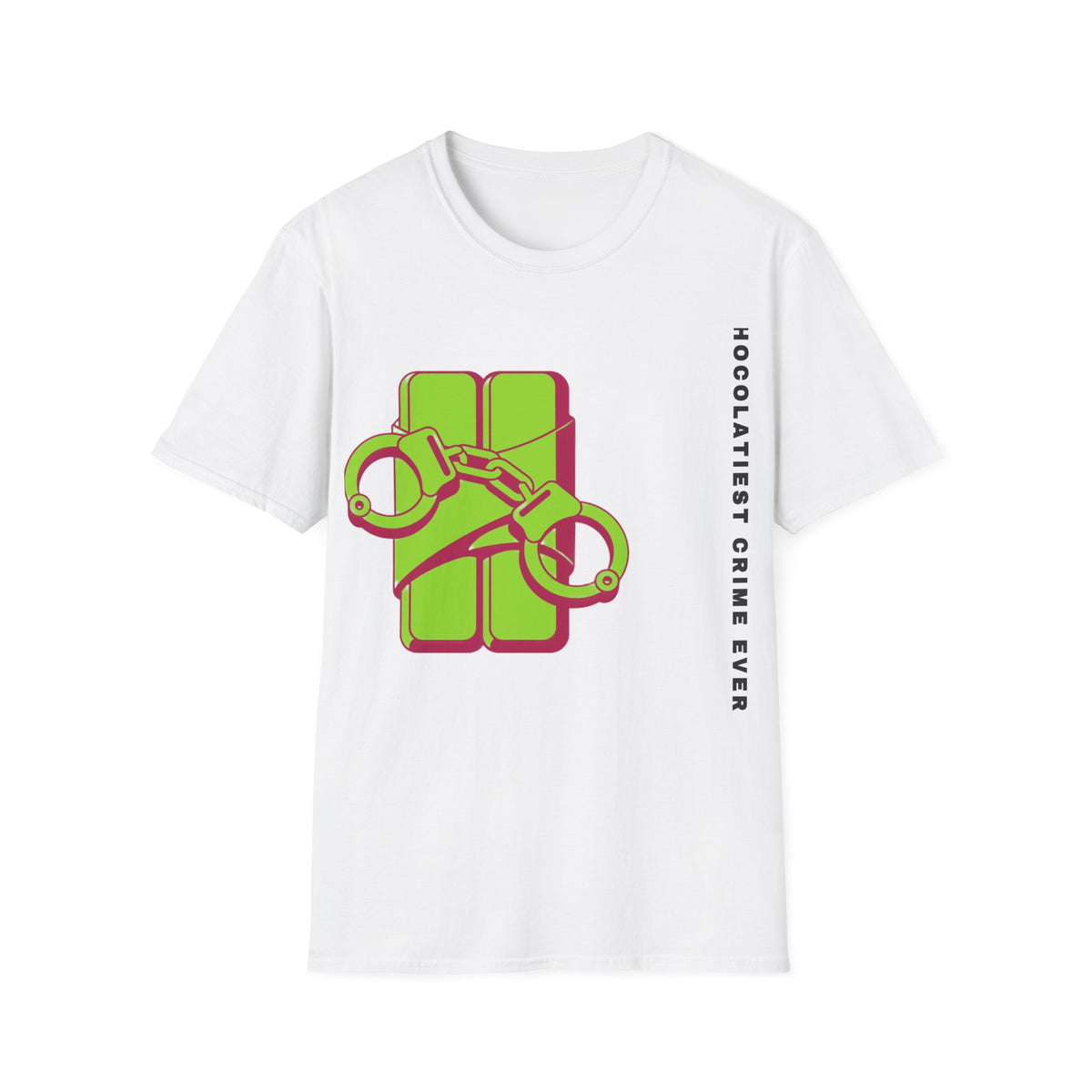 Chocolateie Graphic T‑Shirt — Green Candy Bar with Handcuffs Design - Trending Now - September 2026