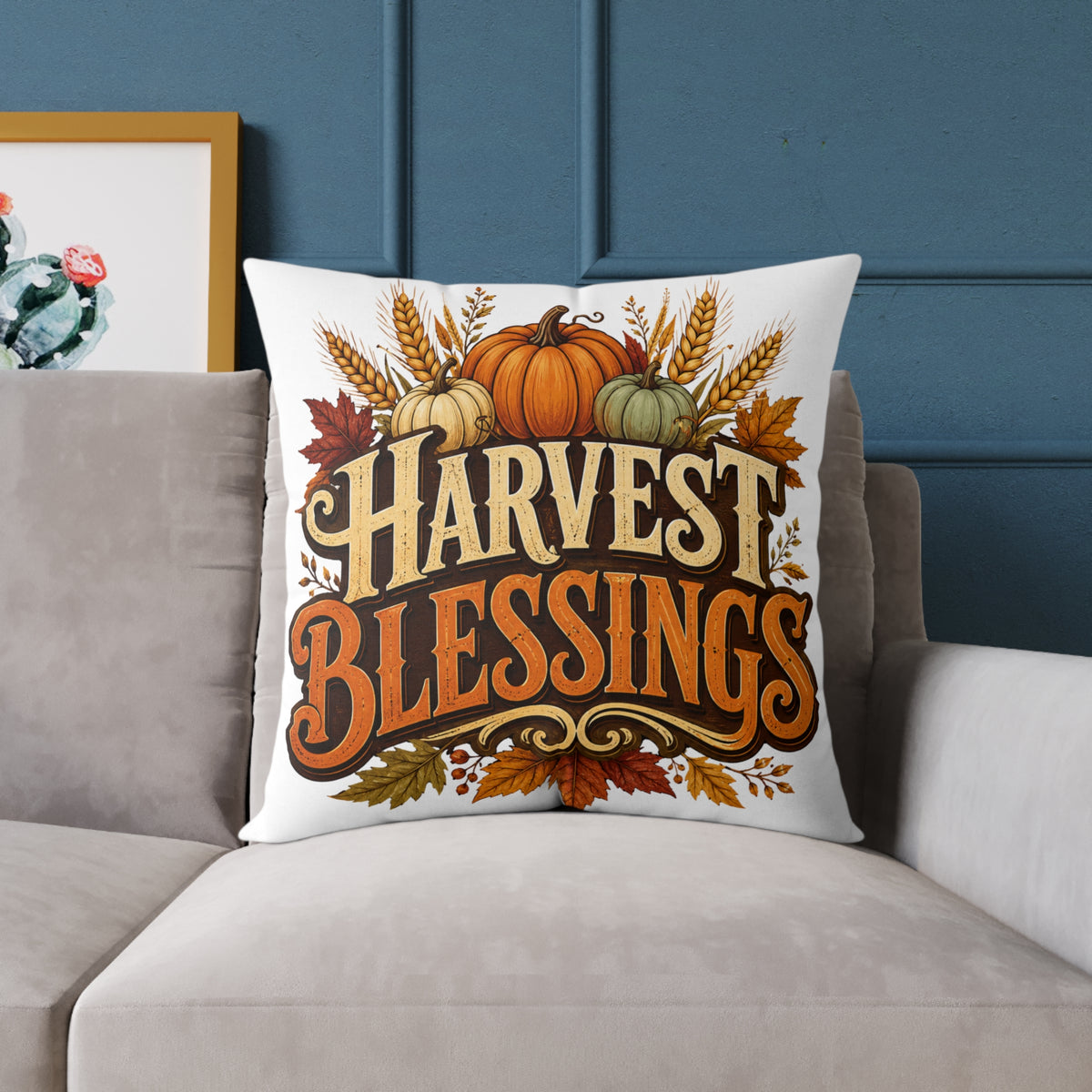 Thanksgiving Harvest Blessings Fall Pillow — Autumn Pumpkin Decorative Throw Pillow