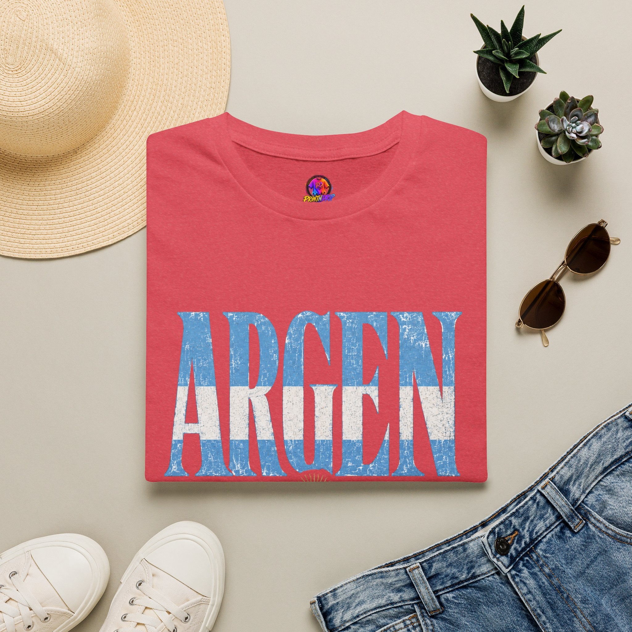 Argentina Flag Graphic T‑Shirt — Vintage Blue Distressed Typography