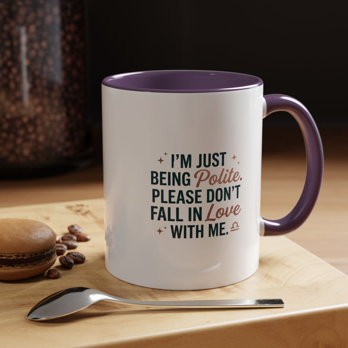 Libra Zodiac I'm Just Being Polite Coffee Mug — Funny Romantic Humor Accent Mug