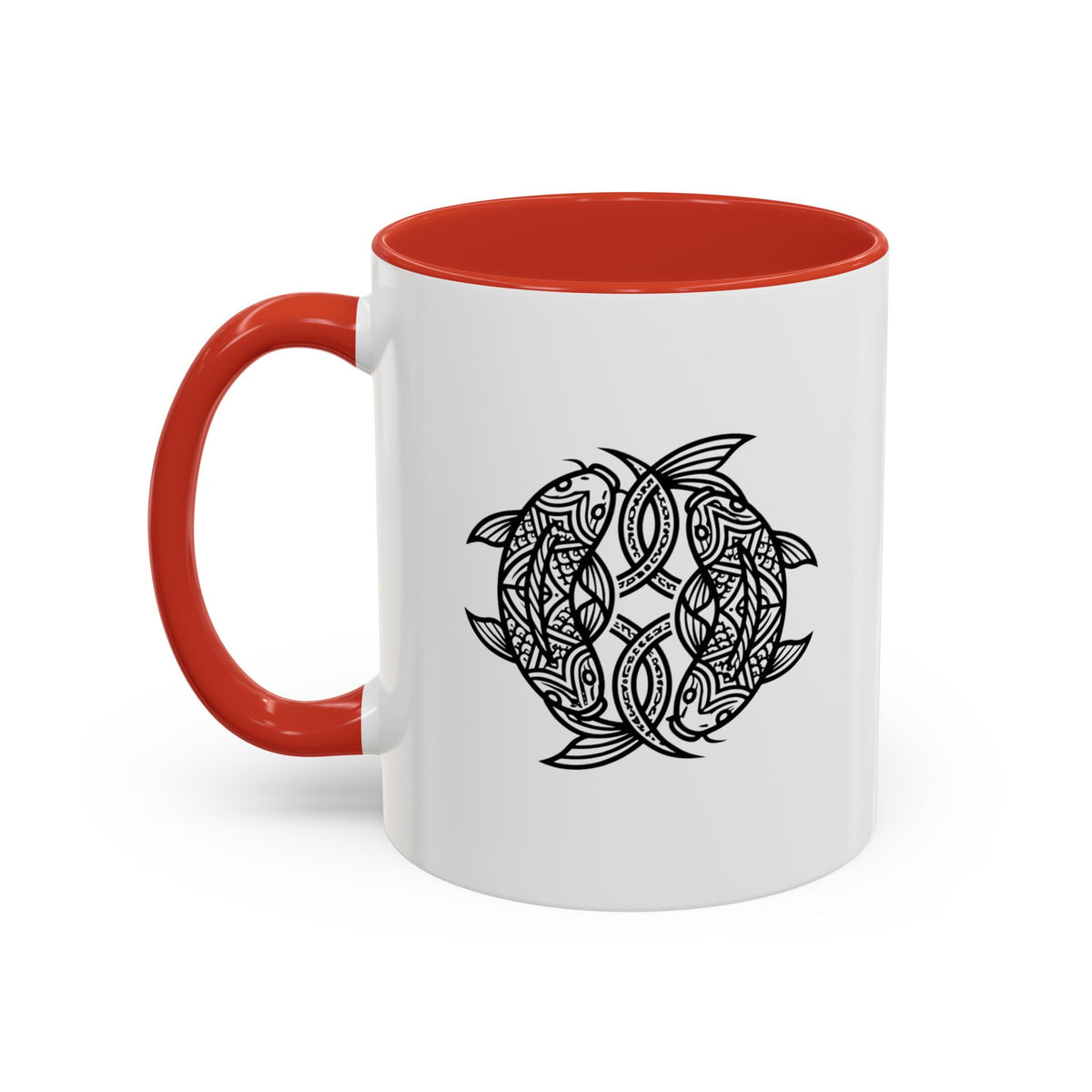 Pisces Zodiac Turtle Mandala Accent Coffee Mug – Black Interior & Handle, Intricate Tribal Sea Turtle Design