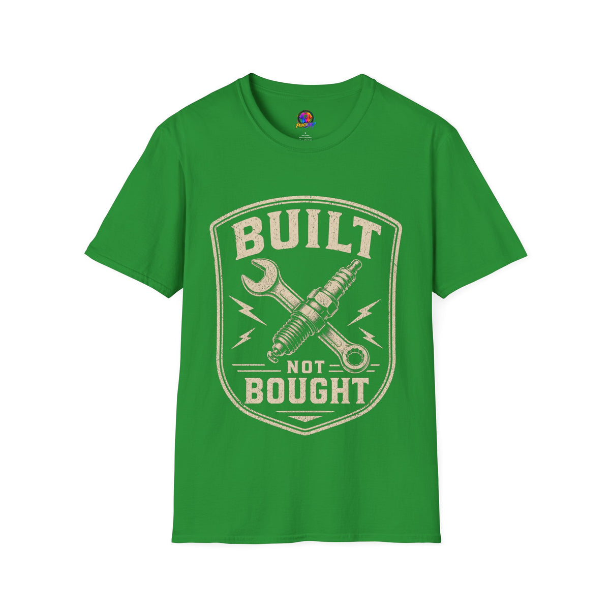Built Not Bought T-Shirt — Vintage Mechanic Wrench & Spark Plug Design