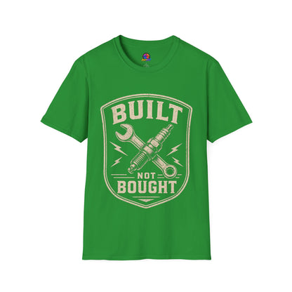 Built Not Bought T-Shirt — Vintage Mechanic Wrench & Spark Plug Design
