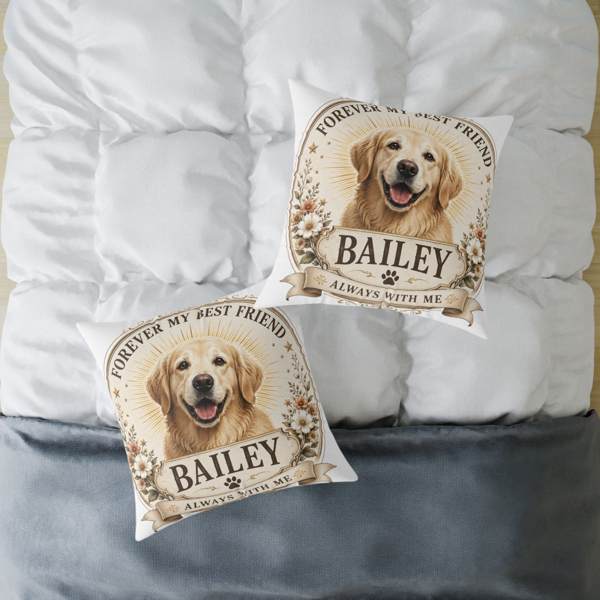 Personalized Dog Pillow Milo Bailey Dog Dad Mom - "Forever My Best Friend" Custom Pet Name Golden Retriever Throw Pillow