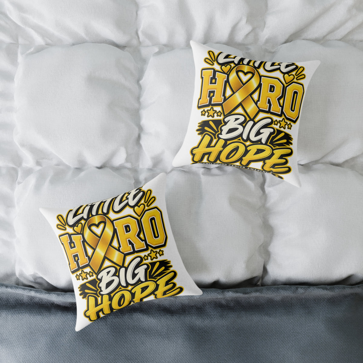 Awake Hero Big Hope Pillow —Childhood  Cancer Awareness Yellow Ribbon Square Throw Pillow