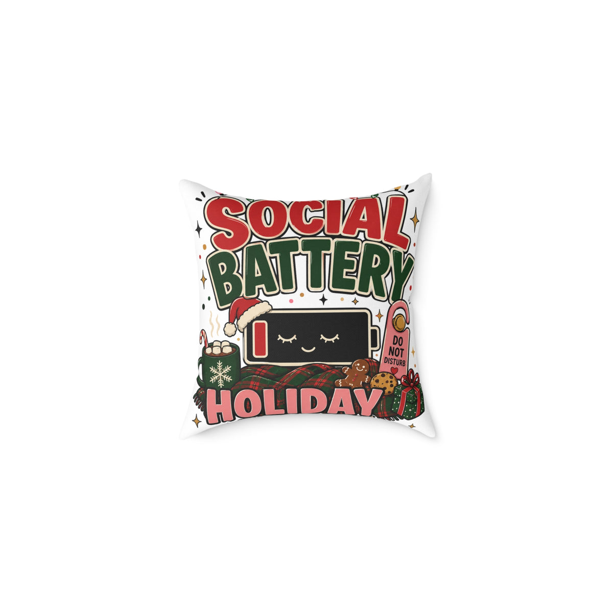 Social Battery Holiday Modern Day Christmas Pillow — Cute Low Energy Christmas Throw Pillow