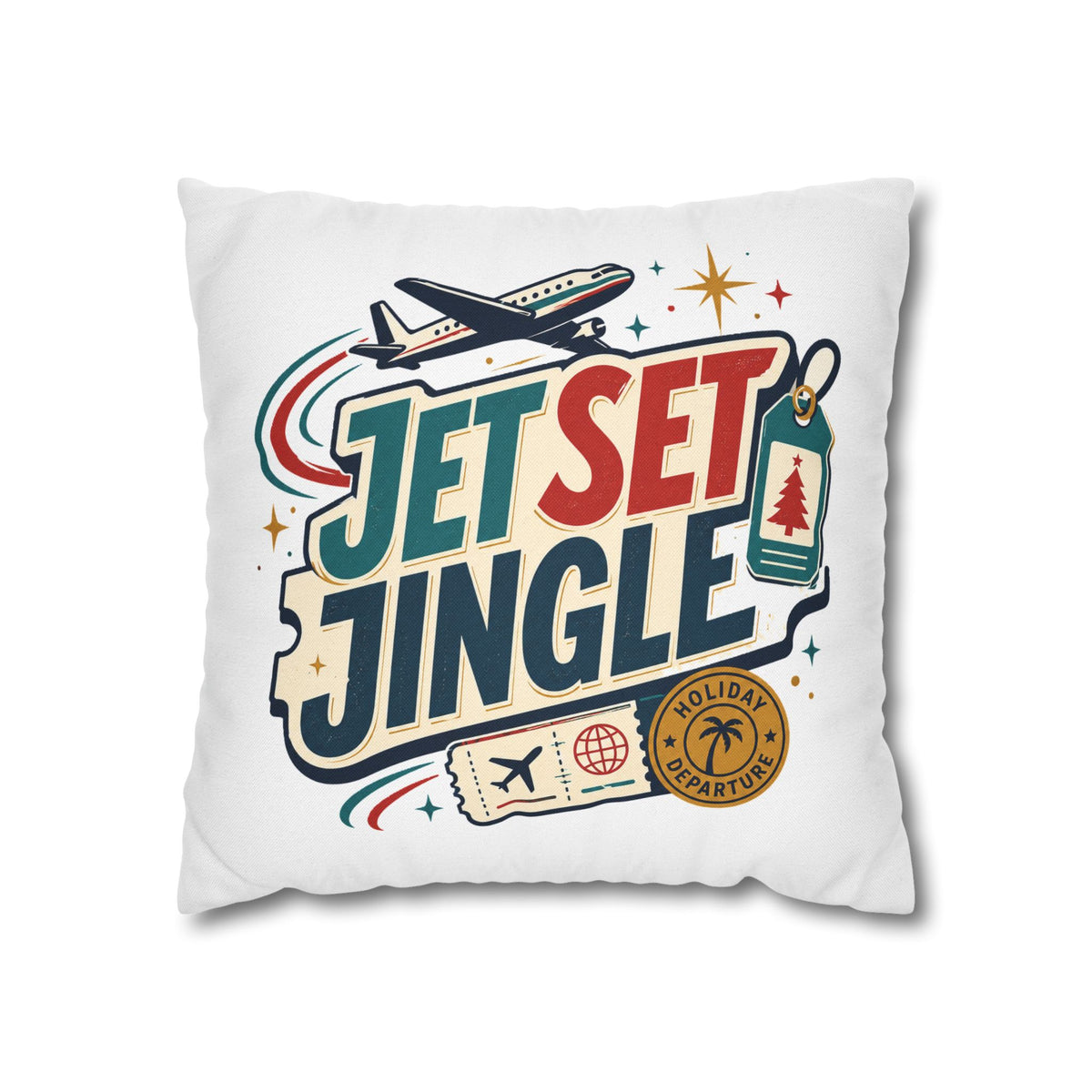 Jet Set Jingle Travel Pillowcase Modern Day Christmas  – Holiday Airplane Throw Pillowcase