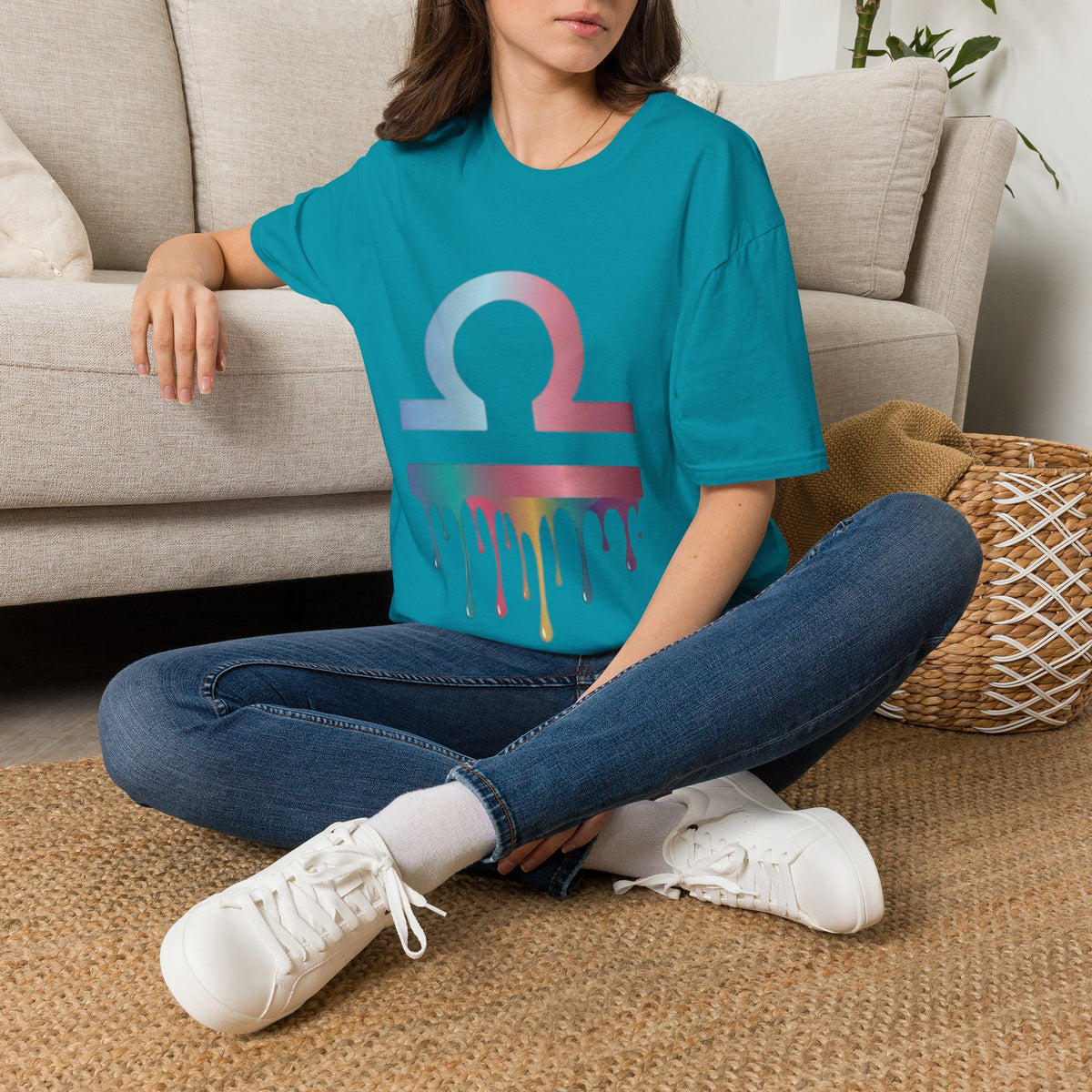 Libra Zodiac Omega Symbol T‑Shirt — Pastel Gradient Drip Graphic Shirt