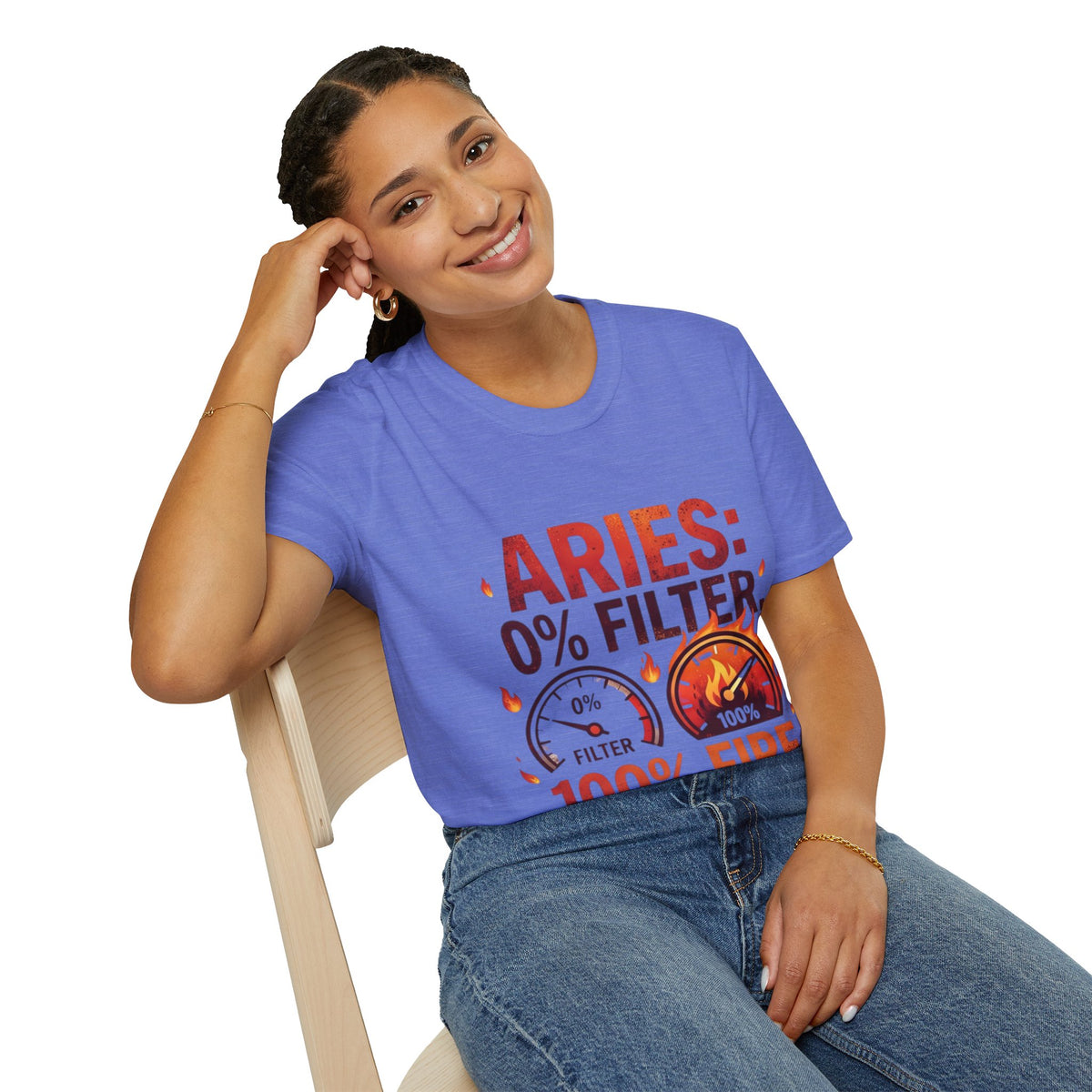 Aries T-Shirt — "Aries: 0% Filter, 100% Fire" Bold Zodiac Tee
