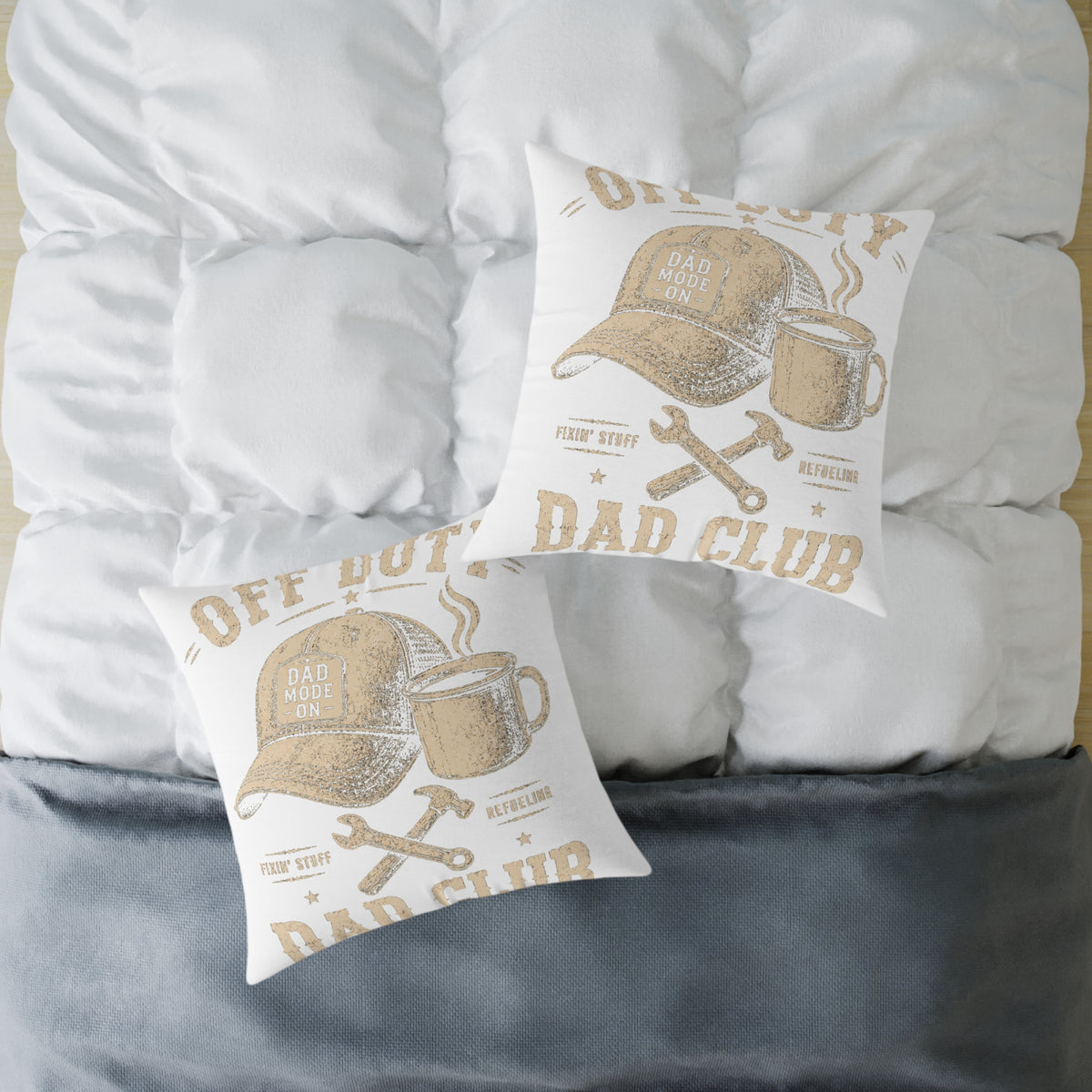 Decorative Pillow  Milo Bailey Dog Dad Mom – "Dad Made It" Cap & Coffee Rustic Throw Pillow for Father’s Day
