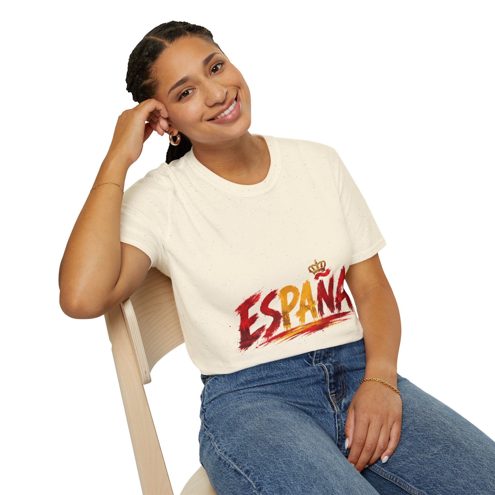 Spain  Graphic T-Shirt — Spanish Flag Brushstroke Design with Crown
