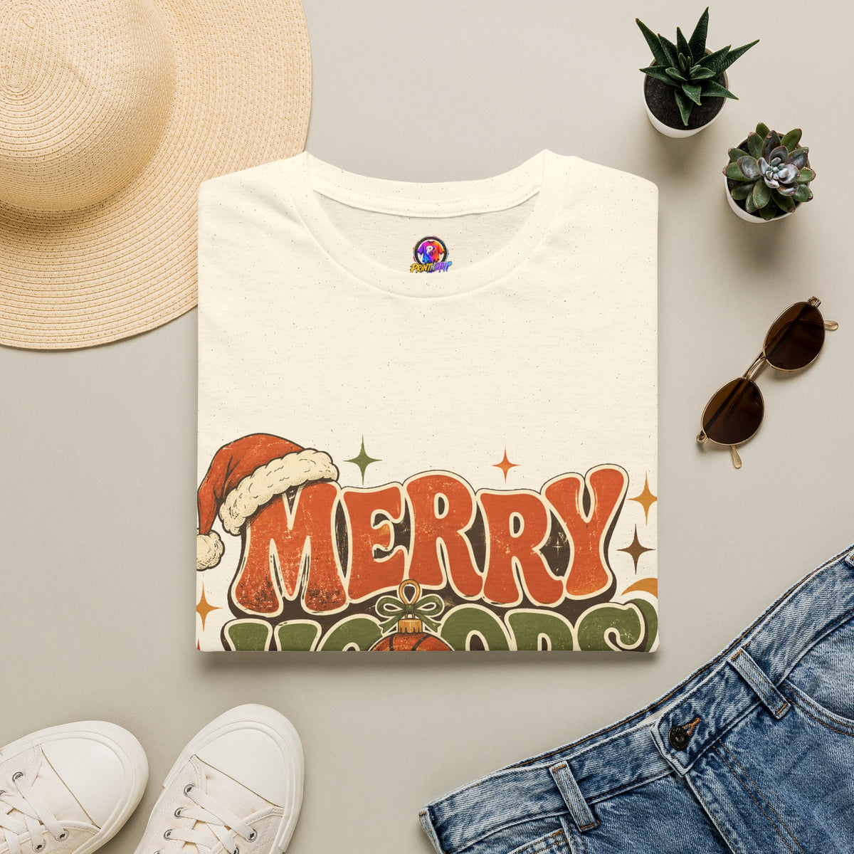Merry Hoops Mood T-Shirt — Retro Holiday Basketball Christmas Tee