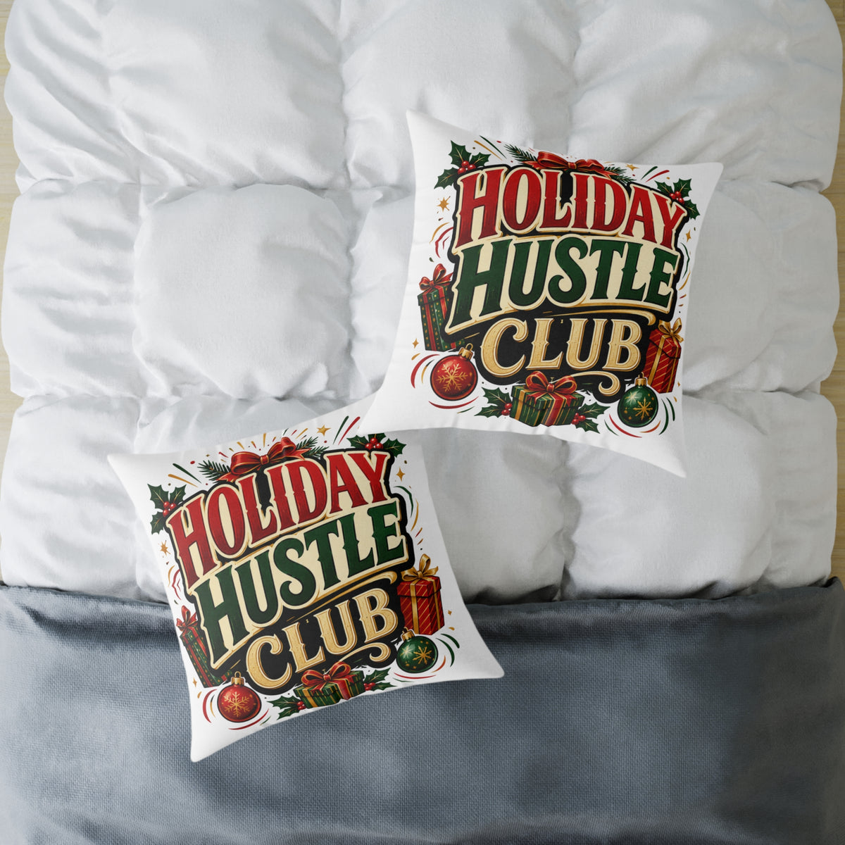 Christmas Holiday Hustle Club Throw Pillow — Festive Christmas Decorative Cushion