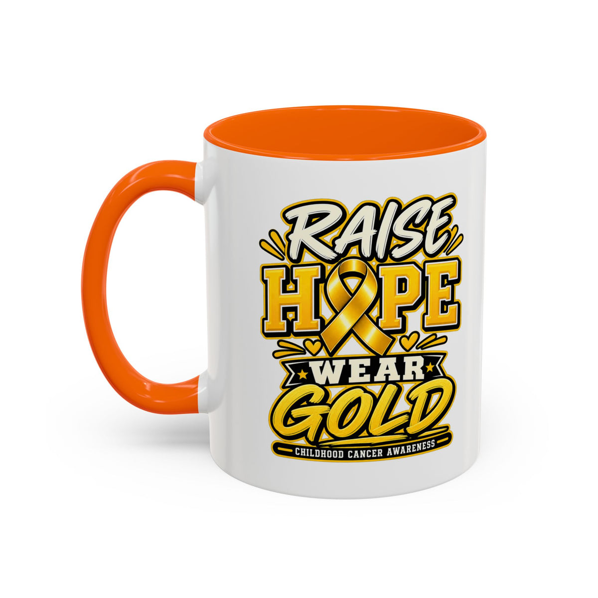 Raise Hope Wear Gold Cancer Awareness Coffee Mug (Accent, 11/15oz)