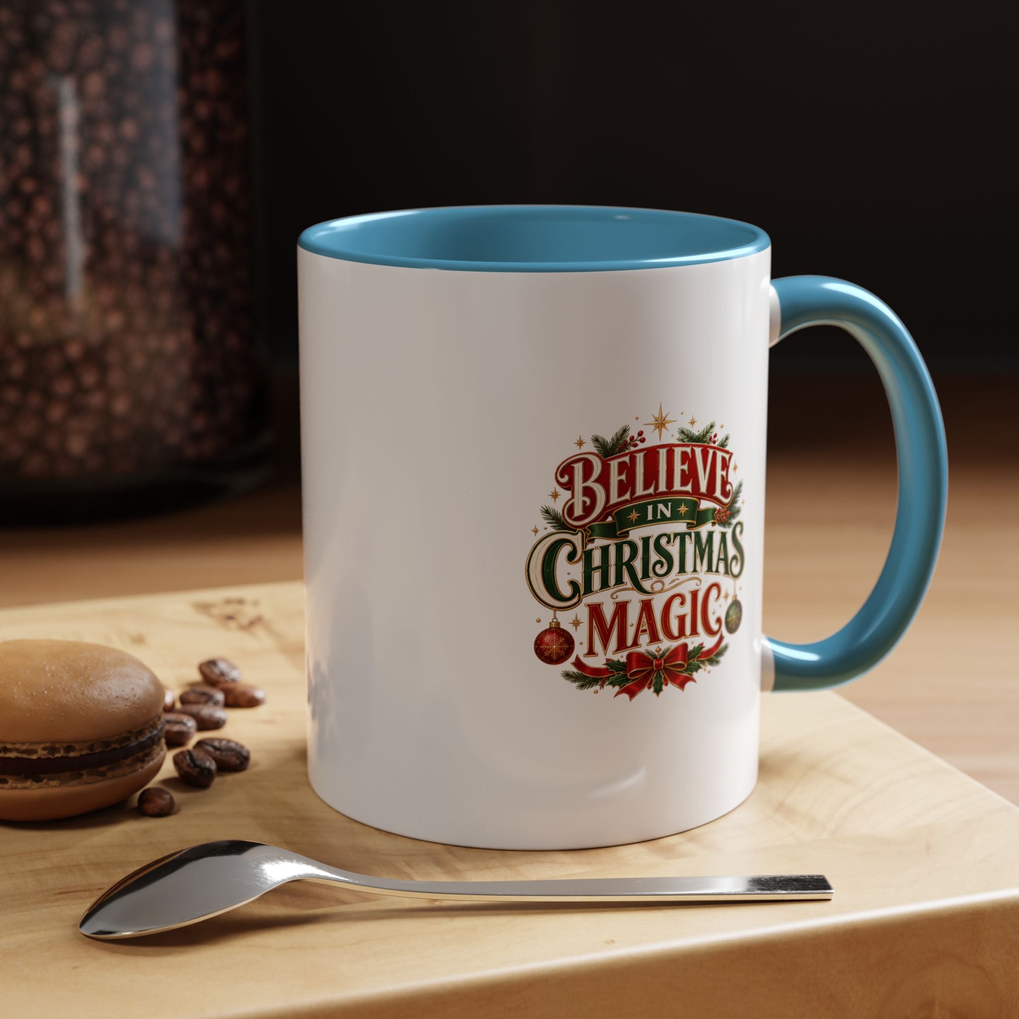 Believe in Christmas Magic Accent Coffee Mug — Festive Holiday ,Ceramic