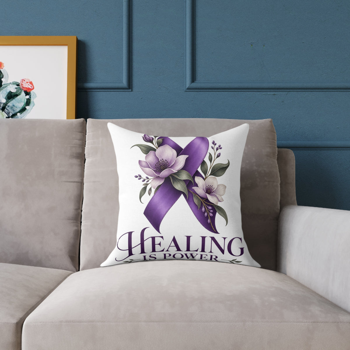 Healing Purple Domestic Violence Awareness Ribbon Pillow — Floral Support Decorative Throw