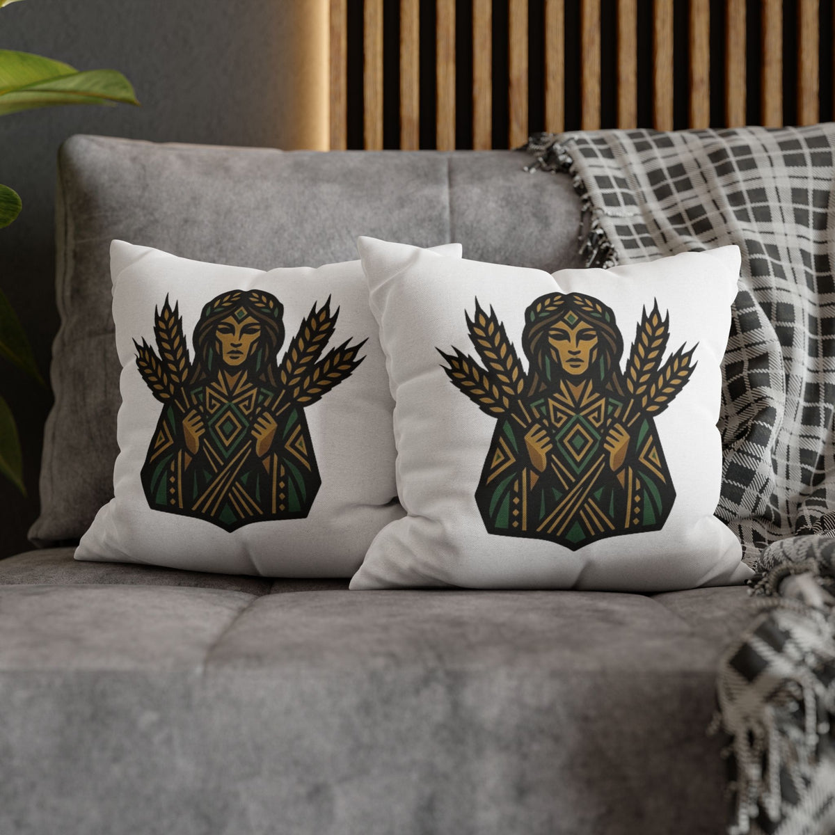 Virgo Harvest Goddess Pillowcase — Boho Wheat Decorative Throw Pillow