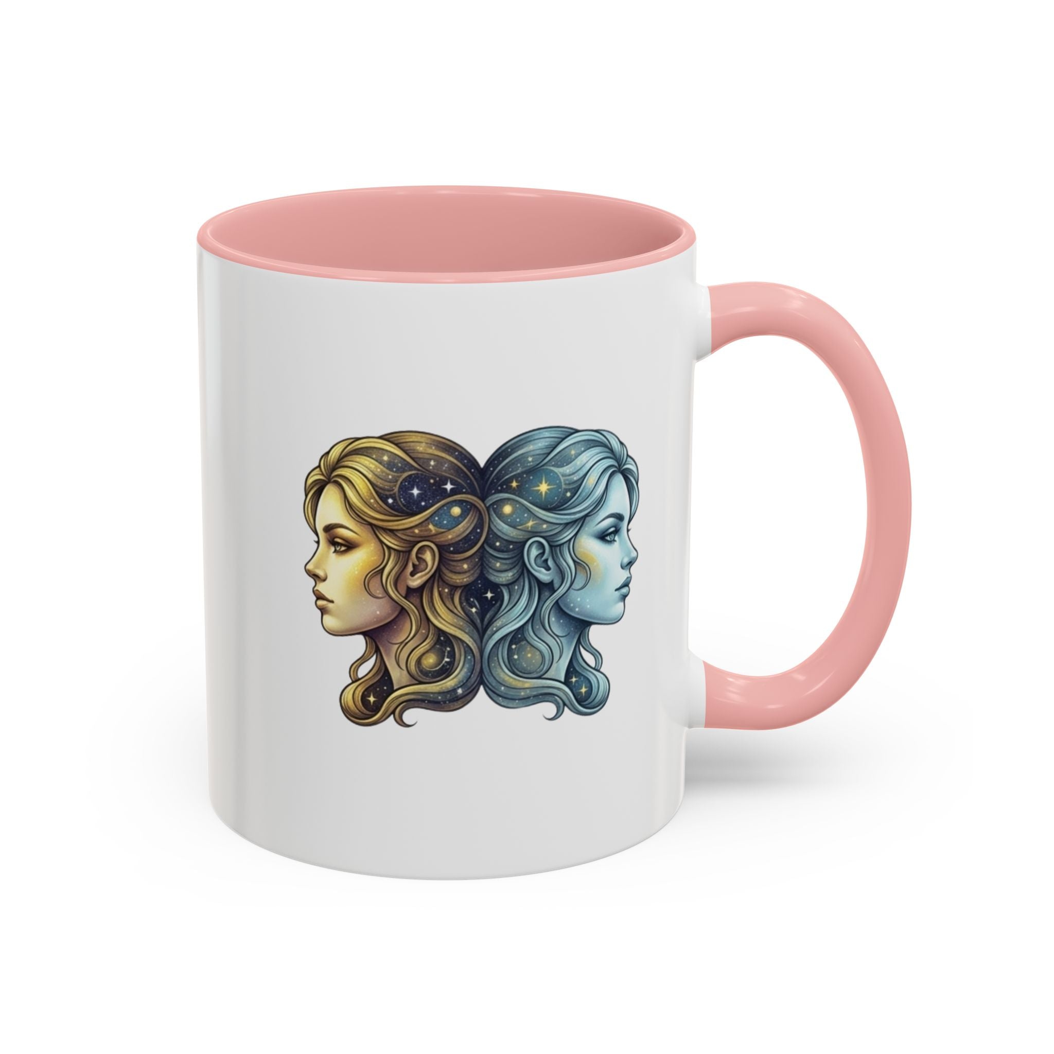 Gemini Zodiac Accent Coffee Mug — Dual Faces Astrology Design
