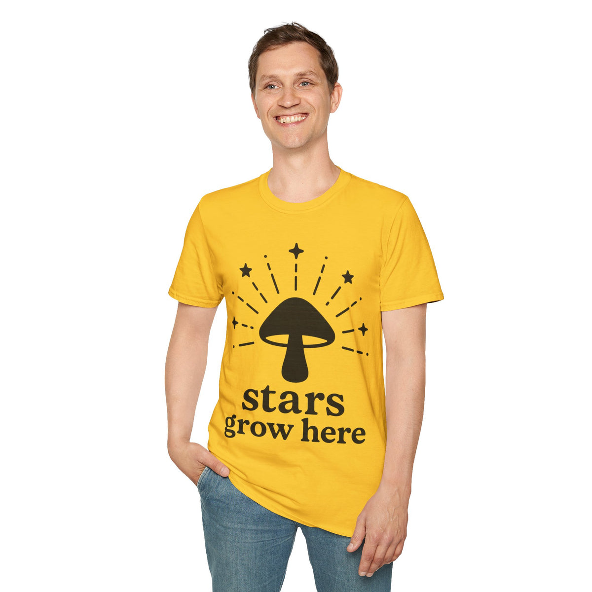 "Stars Grow Here" Mystic Mushroom Graphic Tee - Celestial Cottagecore Magic White T-Shirt - Trending Now - September 2026