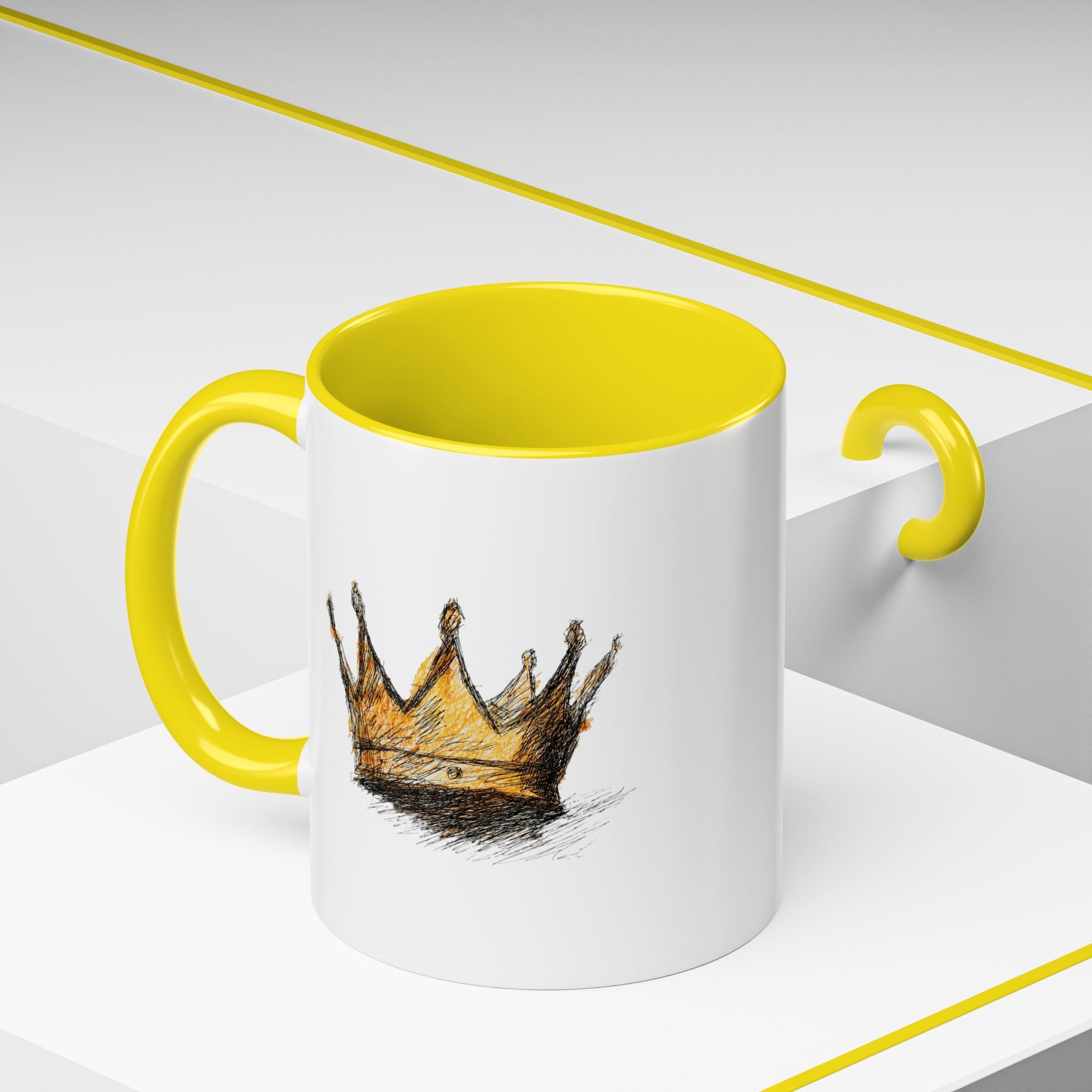 Royal Crown Accent Coffee Mug — Hand-Sketched Gold Crown Design