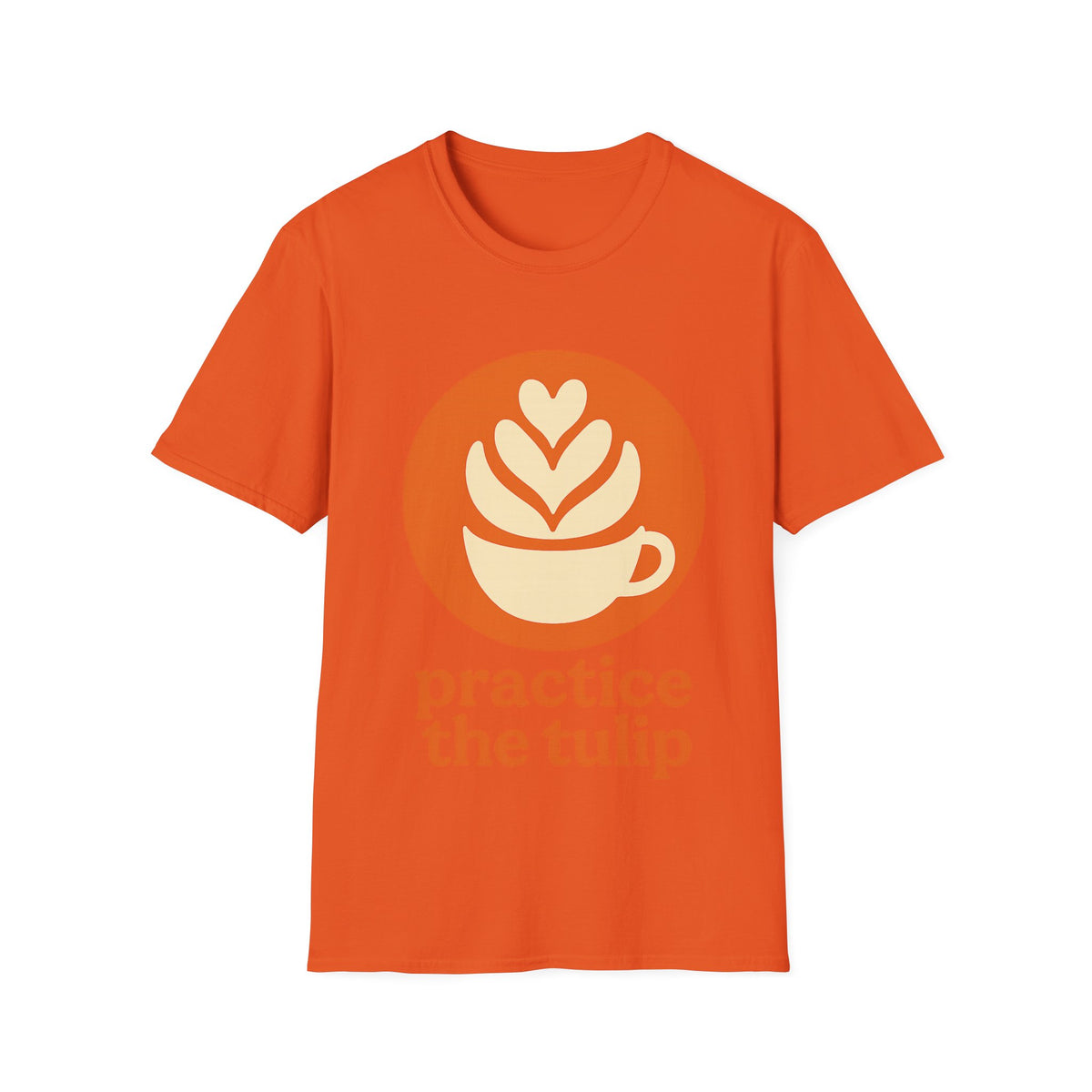 "Practice The Tulip" Latte Art Coffee Graphic Tee - Aesthetic Orange Barista White T-Shirt - Trending Now - September 2026