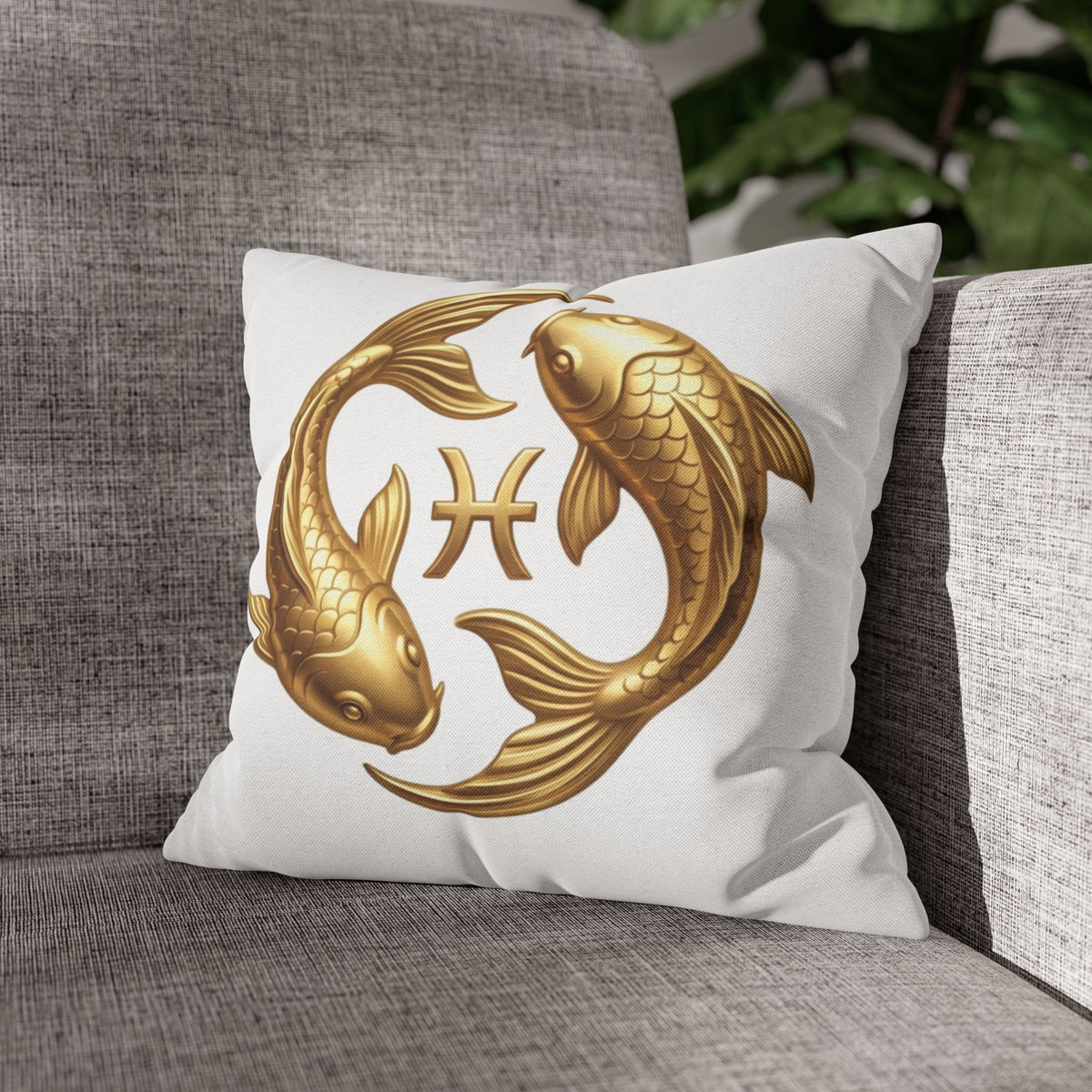 Pisces Zodiac Pillowcase — Gold Koi Fish Astrological Decorative Pillow Cover