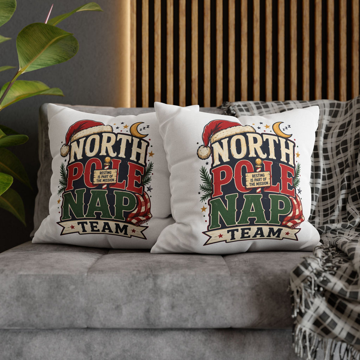 Christmas North Pole Nap Team Pillowcase — Funny Christmas Holiday Throw Pillow Cover