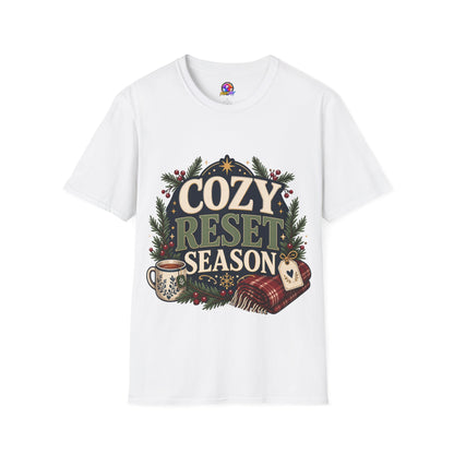 Cozy Reset Season T‑Shirt — Holiday Cozy Cabin Graphic Tee