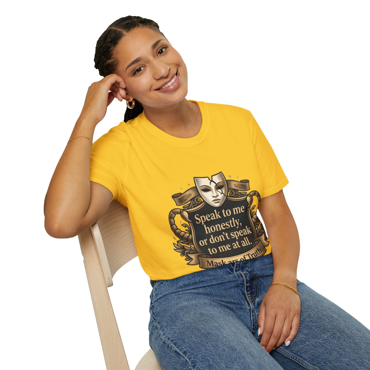 Speak to Me Mask T‑Shirt — 'Speak to me honestly...' Zodiac Scorpio Graphic Tee