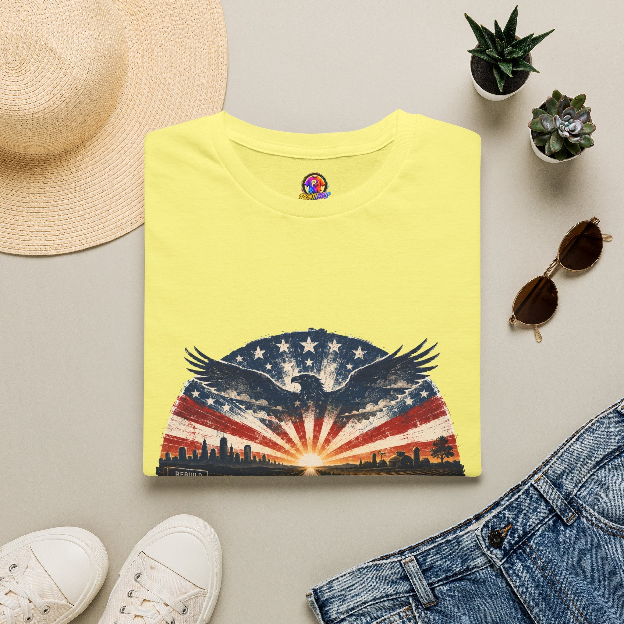 Patriotic Eagle T-Shirt — United States Skyline Vintage Flag Design