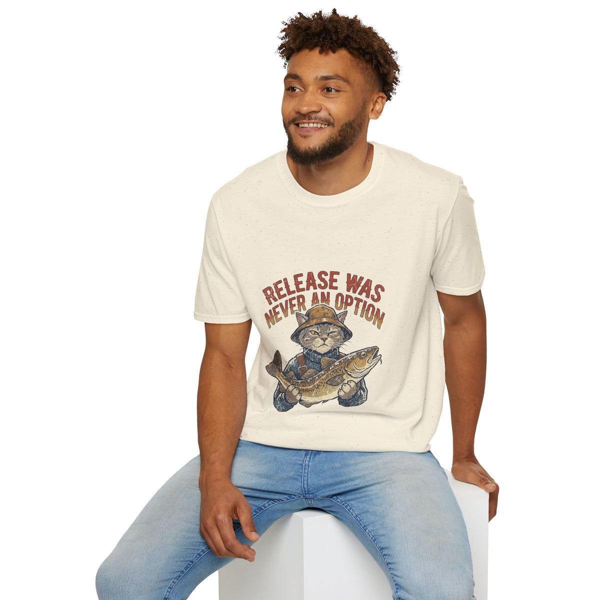 Funny And Witty Fishing Cat T-Shirt – "Release Was Never An Option" Vintage Angler Tee