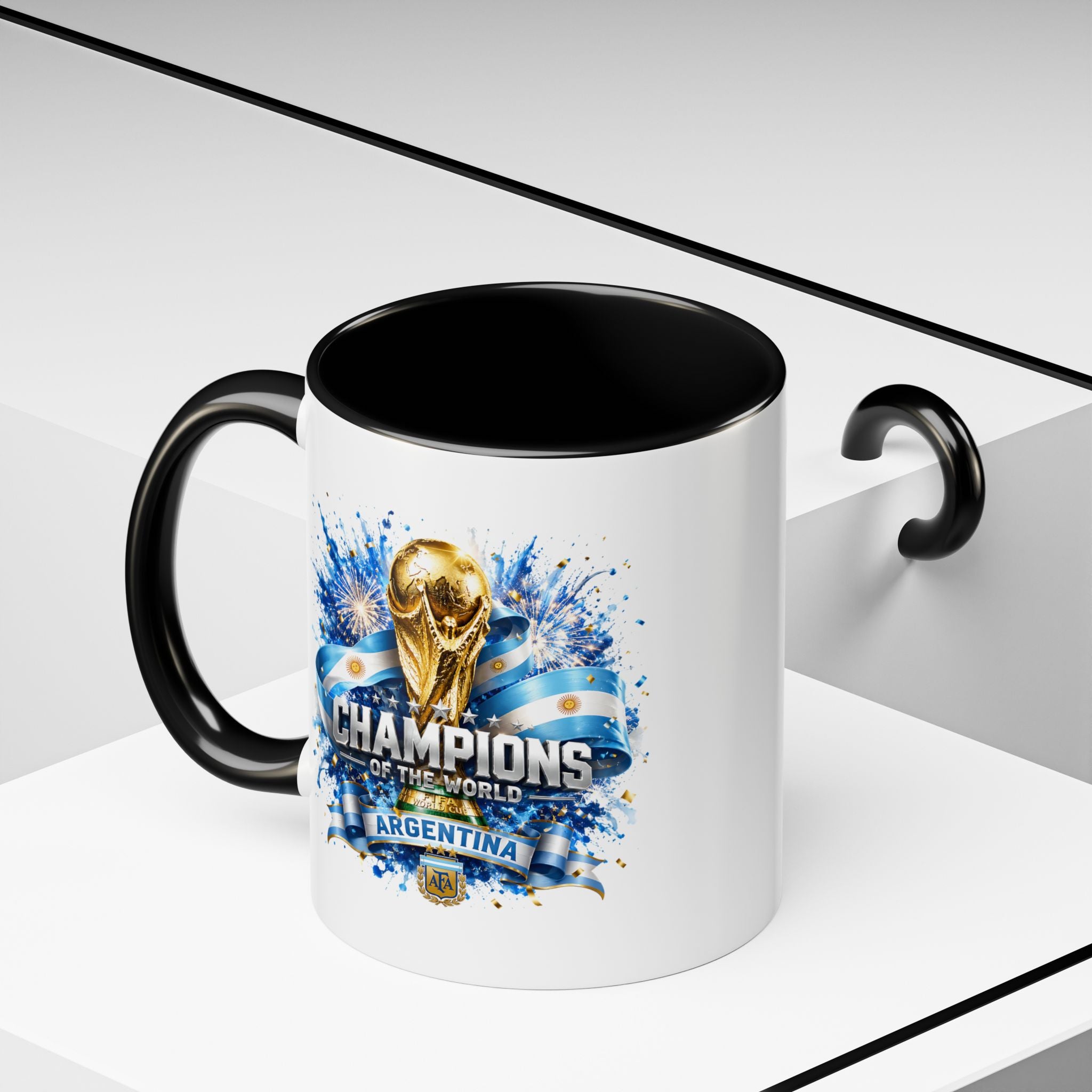 Argentina World Champions Coffee Mug — 'Champions of the World' Soccer Trophy Design