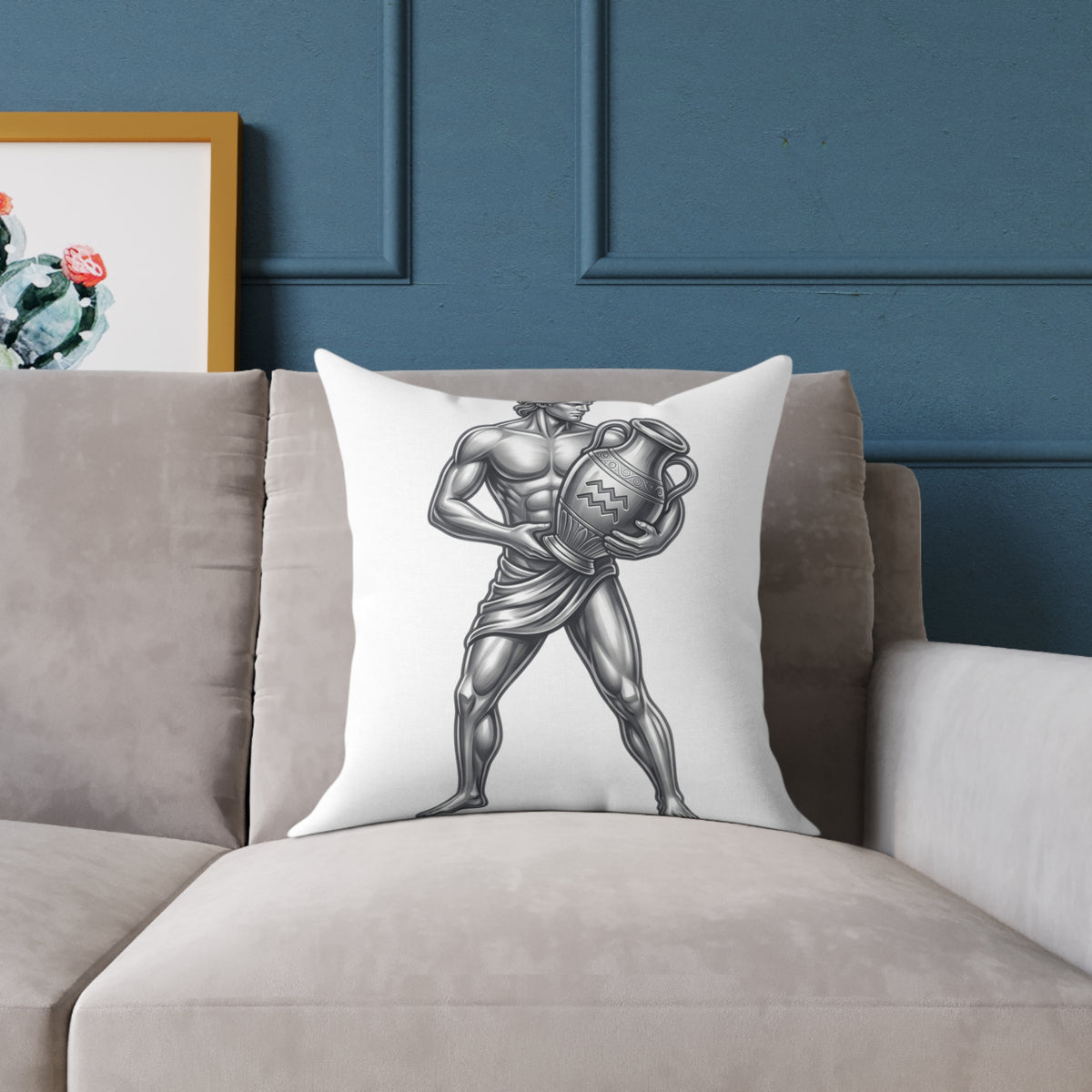 Aquarius Zodiac Pillow — Silver Water-Bearer Decorative Square Throw Pillow