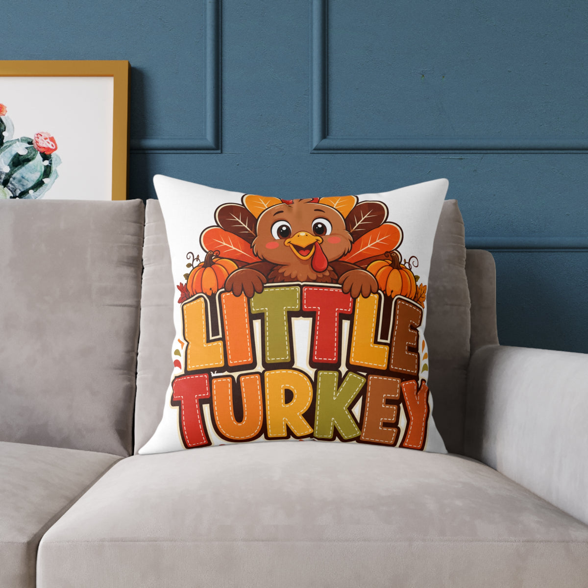 Little Turkey Thanksgiving Pillow — Cute Kids Holiday Throw Pillow