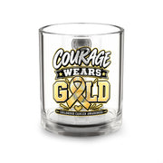 Courage Wears Gold 10oz Glass Mug — Childhood Cancer Awareness