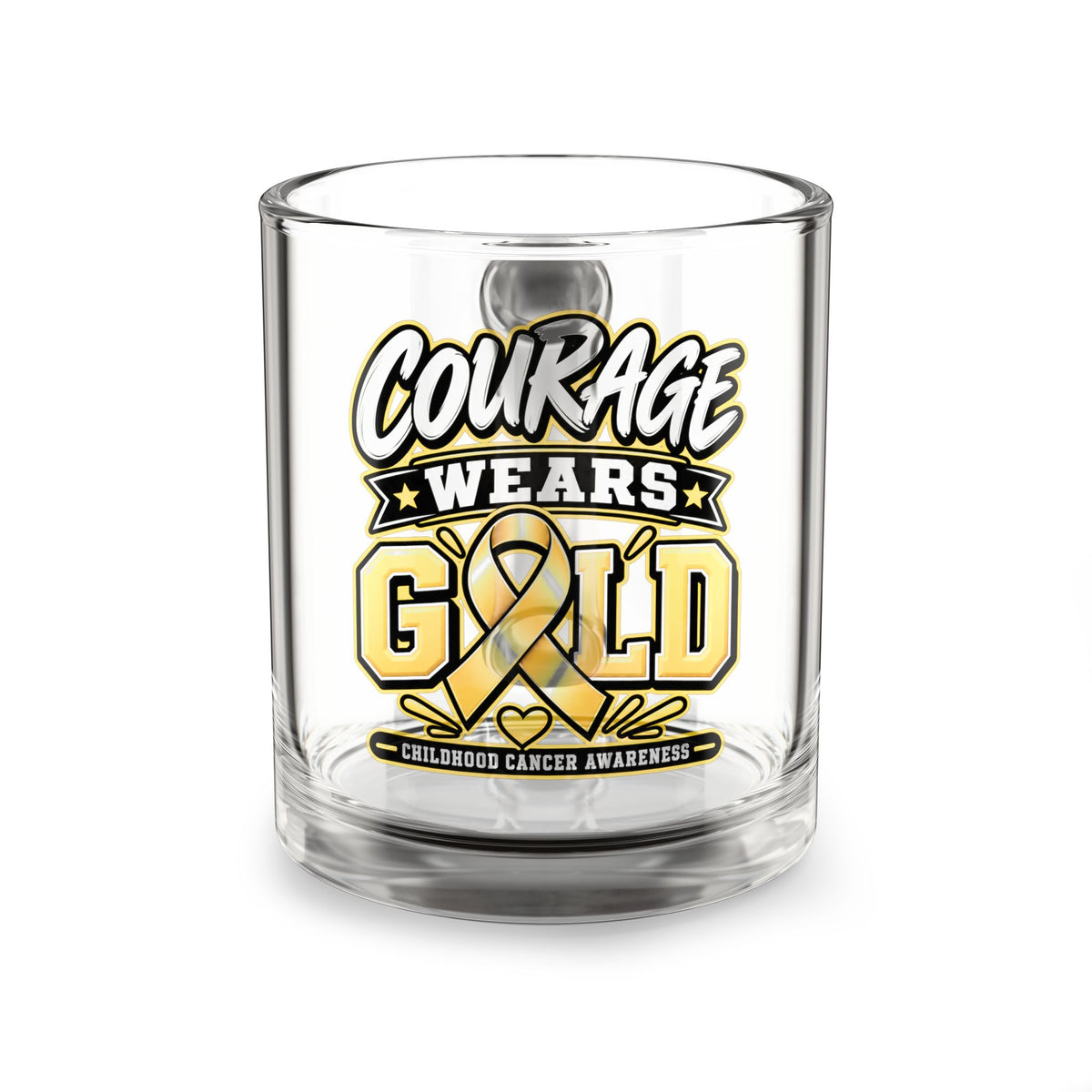 Courage Wears Gold 10oz Glass Mug — Childhood Cancer Awareness