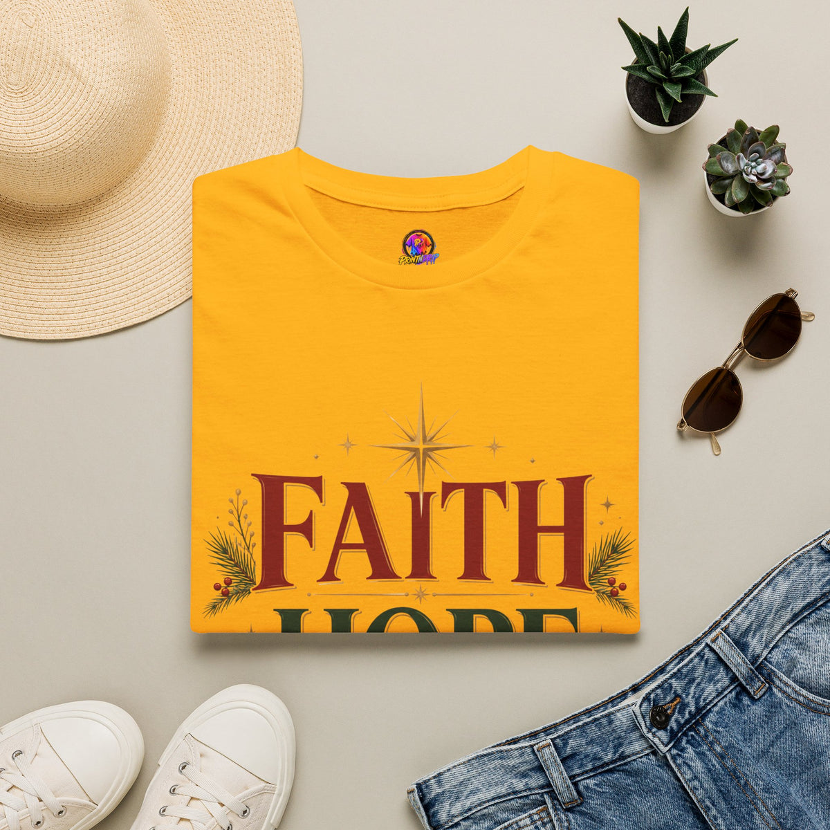 Faith Hope Joy Christmas T-Shirt — Holiday Nativity Inspirational Tee