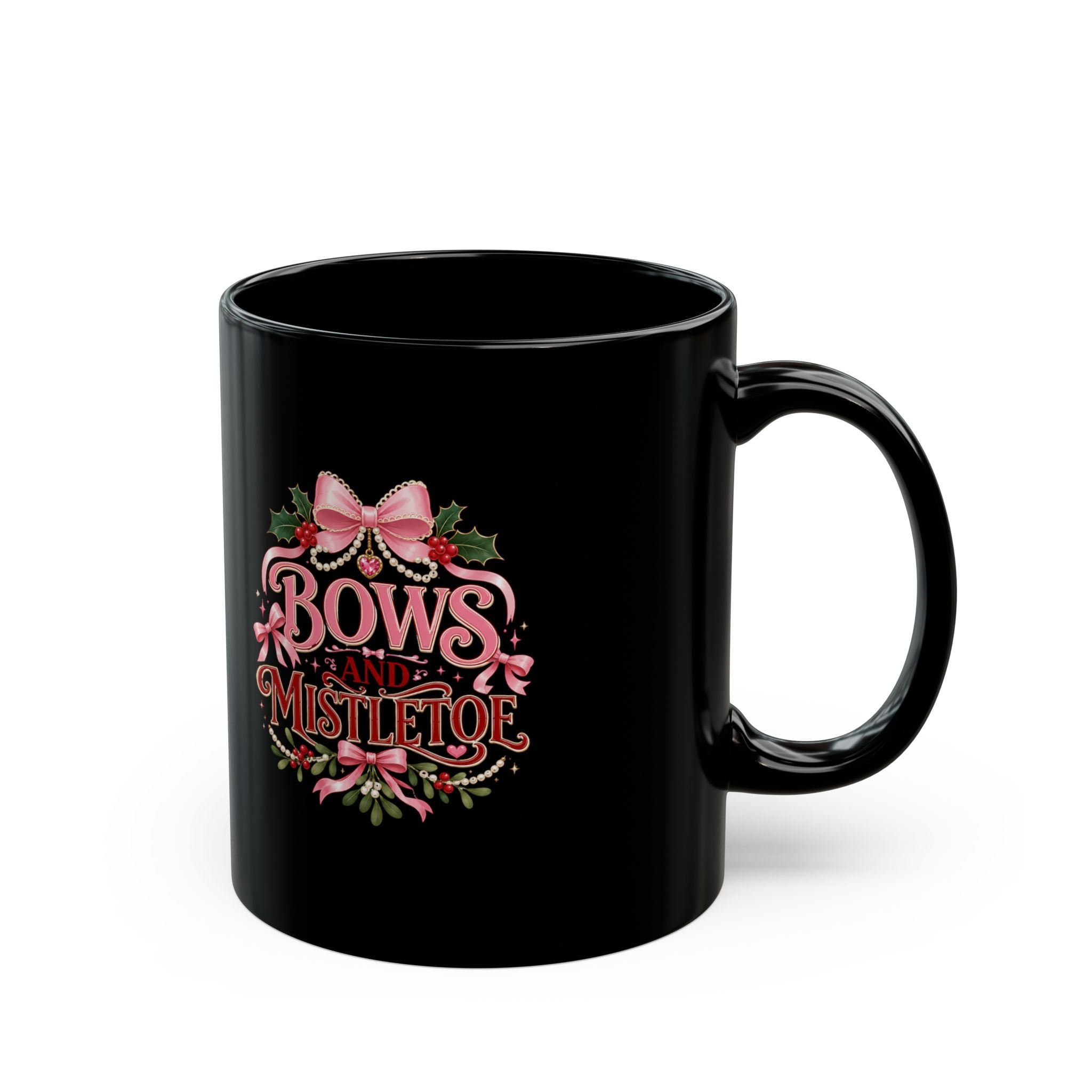 Bows and Mistletoe Christmas Mug — Festive Holiday Coffee Cup